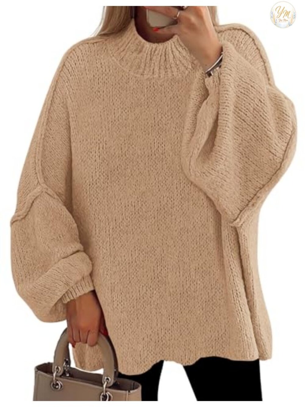 Women's Oversized Chunky Knit Mock Neck Pullover Sweater Long Sleeve